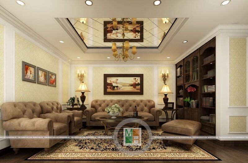 Mẫu thiết kế nội thất chung cư tân cổ điển đẹp theo tông màu vàng chủ đạo
