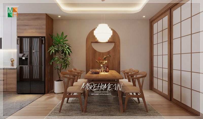Thiết kế phòng ăn liền bếp tạo sự gần gũi ấm cúng không gian mở rộng thoải mái dễ chịu và thẩm mỹ mang lại cũng cao.