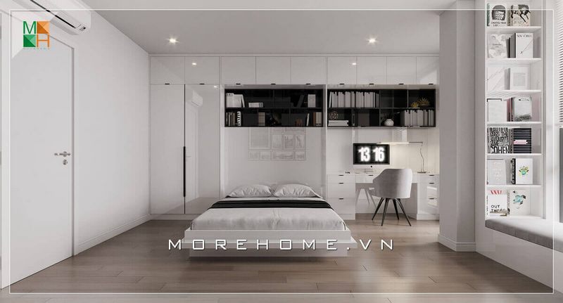 Hãy cùng nhìn vào mẫu thiết kế nội thất phòng ngủ hiện đại. Cách bố trí nội thất khoa học giúp căn phòng ngủ trở nên gọn gàng và tối giản diện tích nhưng vẫn có độ tinh tế và sang trọng hơn bao giờ hết.